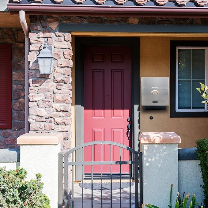 Pochar Stainless Steel Mailbox for Walls, Heavy Duty Wall Mounted Mailbox with Newspaper Holder - 14.25'' x 6'' x 17.25'' Silver Rust Proof Steel Dropbox