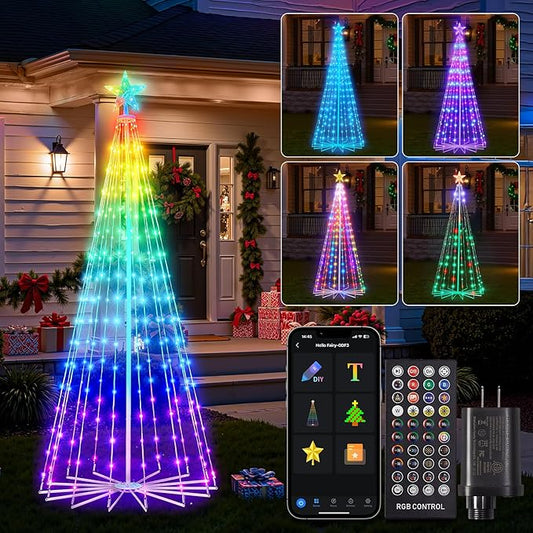 Smart Christmas Cone Tree LED Lights, 7ft 295 Music Sync with Remote APP and Pattern, Local Control and Text Displayable, 16 Million Colors Light Show Tree for Indoor Outdoor Decorations