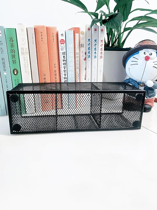 New Pencil Holder, Metal Mesh Pen Holder Desk Organizer 3 Compartments for Office School Home Supplies or Accessories,Kitchen Utensil,Small 10.43 x 3.3 x4 inch, Black(1pc pack)