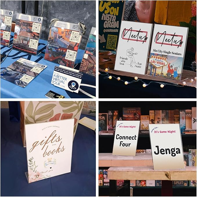 NIUBEE 6Pack 8.5x11 Acrylic Sign Holder with Vertical Slanted Back, Clear Plastic Sign Stand Frames, Flyer Document Paper Display Stand for Office Desktop