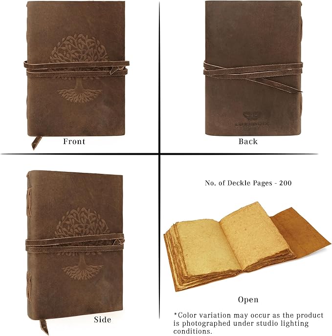 LUXEORIA Tree Of Life Leather Journal for Women and Men, Handcrafted Leather Journal for Writing Womens, Sketchbook, Travel Diary with Unlined Deckle Paper, Distressed Brown 7x10