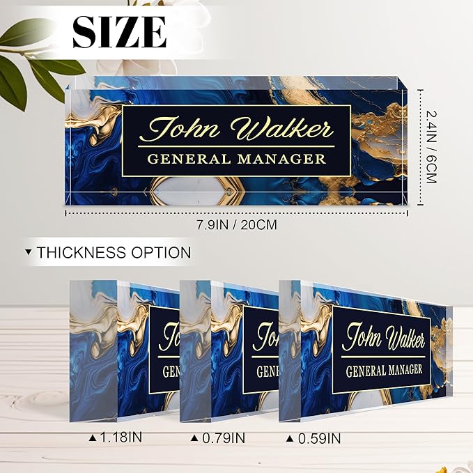 Ship Next Day Personalized Name Plate for Desk, Custom Acrylic Desk Name Sign, Office Appreciation Gifts for Women Men Coworkers Boss Teacher Employee (Blue Coast)