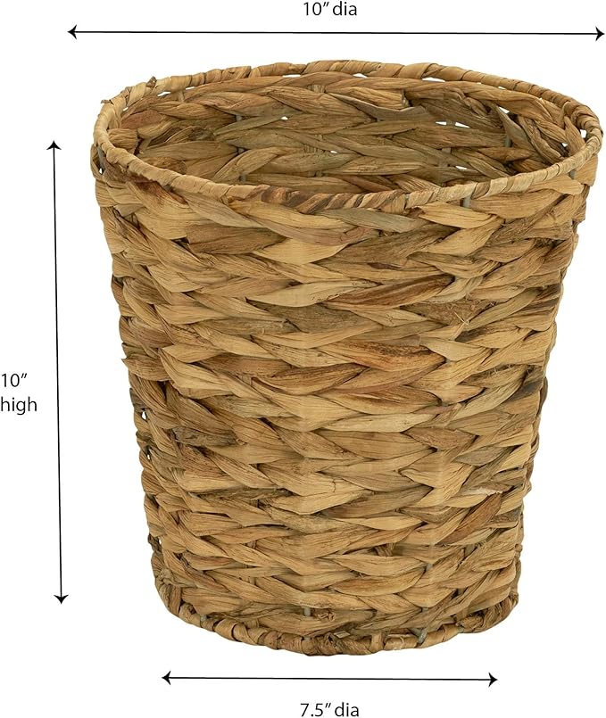 Household Essentials Wicker Waste Basket, Woven Leaf Basket with Wire Frame, Trash Bin or Storage Basket for Bedroom, Bathroom, Office and More