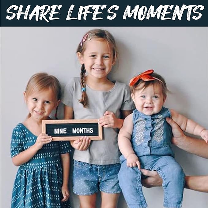 Felt Like Sharing Small Letter Board (Black Felt - 10”x3.5”) – Changeable Message Board with 3 Sets of Felt Board Letters – Statement Wall Sign for Quotes, Home or Holiday Decor In Oak Frame