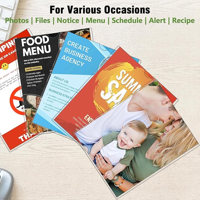 5pcs Wall Sign Holder 8.5"x11" Magnetic Sign Holder, Rigid Print Protectors with Magnet Strips and Adhesive Strips, Wall Mount Plastic Paper Holder for Office Store Home Window Display (Clear)