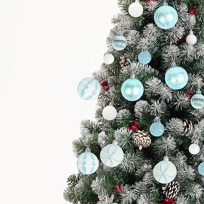 100Pcs Elegant Christmas Balls Set Christmas Tree Ornaments with Glitter and Patterns Bulk Ornaments for Tree as Festive Christmas Decor Xmas Ball Set Blue Silver