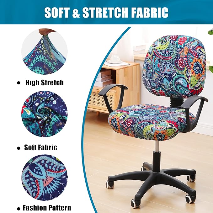 Smiry Printed Office Computer Chair Seat Covers, Stretch Fit Universal Desk Rotating Chair Cover Washable Removable Seat Cushion Protectors - Blue Green