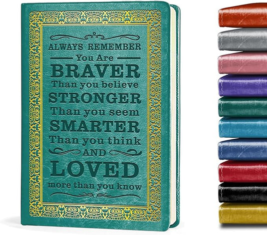 Green A5 Lined Leather Journal Notebook,Inspirational Leather Journal Notebook for Men Women,200 Pages 100 Gsm Thick Ruled Paper Daily Diary for School,Travel,Business,Work (Green)