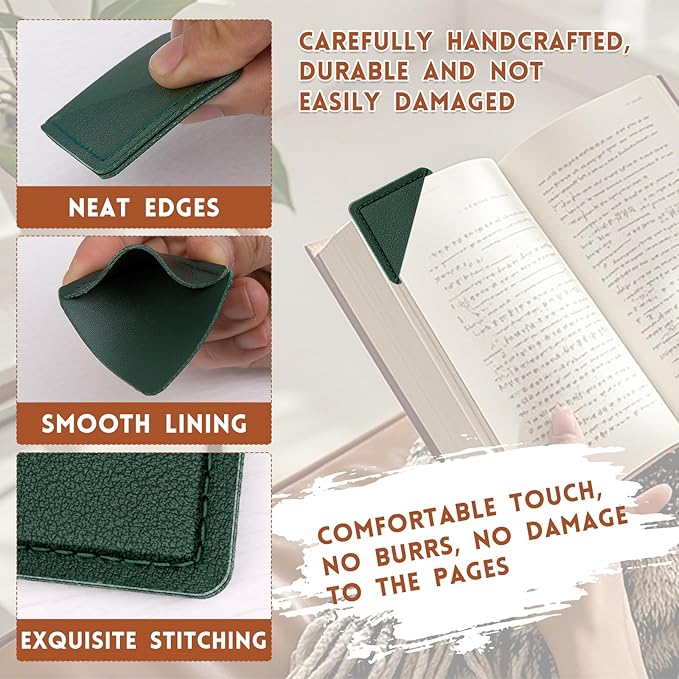 Leather Corner Bookmarks, 6 Pcs Square Page Book Marks Marks Cute Corner Page Bookmarks for Women Book Accessories for Teachers Students School Office Home Supplies
