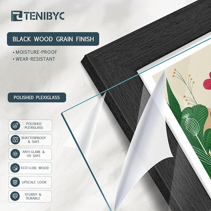 20x30 Poster Frame 4 Pack - Black Solid Wood Picture Photo Frame - Woodgrain Series - Room, Office, Gallery, Studio Display - Wall Hanging