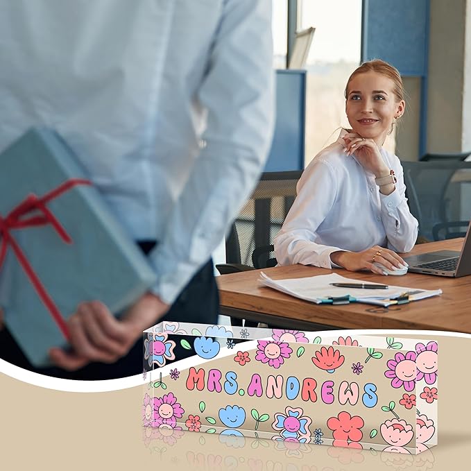 Ship Next Day Personalized Name Plate for Desk, Custom Acrylic Desk Name Sign, Office Appreciation Gifts for Women Men Coworkers Boss Teacher Employee (Teacher)