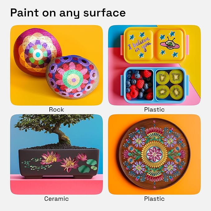 ARTISTRO Dual Tip Acrylic Paint Markers - Easy for All Ages & Levels Acrylic Paint Pens for Fabric, Rocks, Paper, Wood, Canvas, Glass, DIY (Dual Tip Metallic, 24)