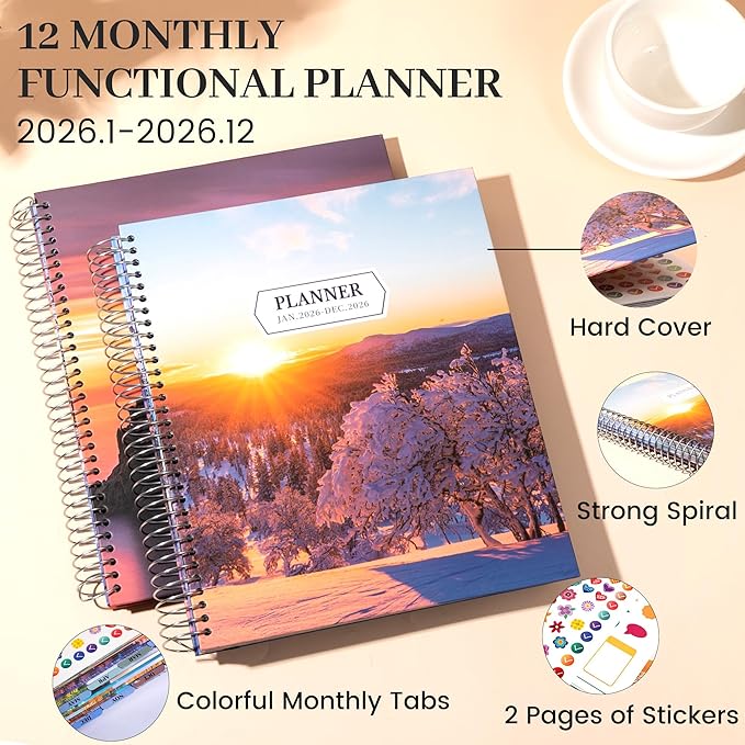 CAGIE 2026 planner Weekly and Monthly Jan 2026-Dec 2026 Hardcover Hourly Daily Planners for Women 26 Calendar Planner with Stickers Spiral Bound Yearly Agenda, 8.5 x 11