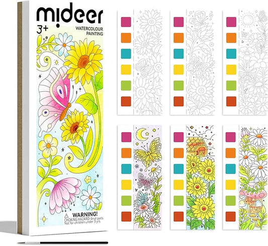MiDeer Watercolor Painting Book for Kids Ages 4-8, Pocket Watercolor Painting Arts and Crafts for Toddlers, Travel Activities Paint with Water Coloring Book Set for Kids (Flower and Butterfly)