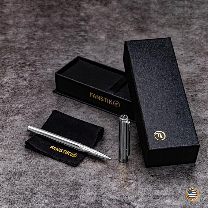 Customized Silver Luxury Rollerball pen (Made In USA) fancy gift set for women, Chrome Finish, Professional executive pen gift set for men (Lux Custom-Rollerball Silver)