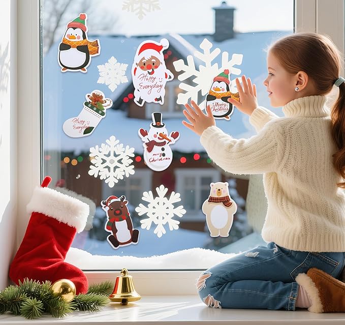 24 Pack Christmas Sticky Notes, Santa Snowman Reindeer & Penguin Cute Post Memo Pad Notes, Self Adhesive Notepads for Xmas Kids Adults Teacher Office School Winter Holiday Stationery