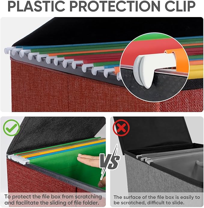 BALEINE File Organizer Box with Lid, Collapsible File Folder Organizer with Plastic Slide, Hanging File Folder Box for Office Document Storage (1 Pack, Red)