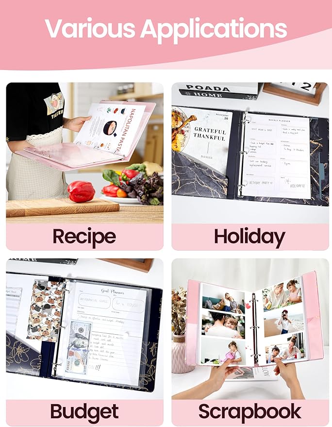 SUNEE 3 Ring Binder 1 Inch Cute Binder with 2 Pockets, Decorative Pink Marble Three Ring Heavy Duty (Fit 8.5x11 Inches) for School Supplies, Office Supplies