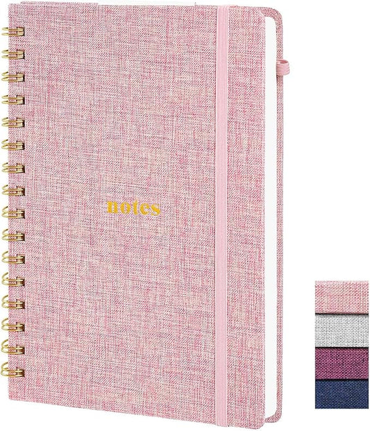 A5 Spiral Notebook – Hardcover Journal 160 Lined Pages 100 GSM Thick Paper With Elastic Band & Pen Holder College Ruled Writing Notebooks for Work School Travel Pink
