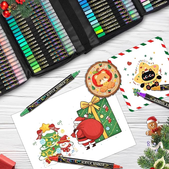 Betem Acrylic Paint Markers Pens, Dual Tip 120 Colors Premium Paint Pens Acrylic Markers for Wood, Fabric, Canvas, Stone, Rock Painting, Glass, Ceramic Surface, DIY Crafts Making Art Supplies with Bag