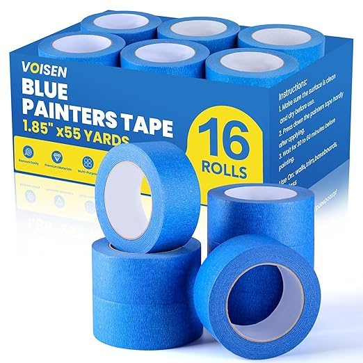 VOISEN 16 Rolls Painters Tape, Blue Painters Tape, 2 Inch Wide (1.85 in x 55 Yds), Masking Tape for Multi-Purpose, Masking Tape Bulk,DIY Artist Craft Arts, Decoration, Drafting, No Residue