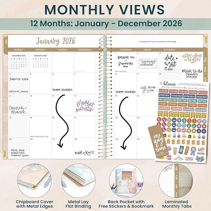 bloom daily planners HARDCOVER 2026 Planner (January to December) - 8.5” x 11” Weekly & Monthly Dated Agenda Organizer Book with Stickers & Tabs - Ocean Oasis