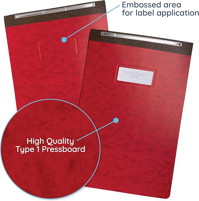 Blue Summit 10 Pressboard Report Covers with Fasteners, 11x17 Folder for Blueprints, 11x17 Portfolio Binder, 3” Capacity, Red, 10 Pack