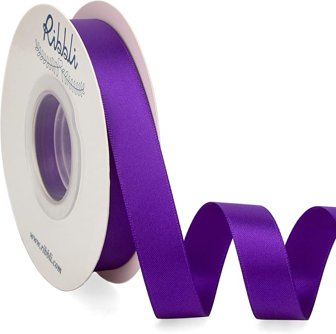 Ribbli Purple Satin Ribbon 5/8 inch x Continuous 25 Yards,Double Faced Satin Use for Craft, Gift Wrapping, Christmas Ornaments, Hair Bows, Bouquet Bows
