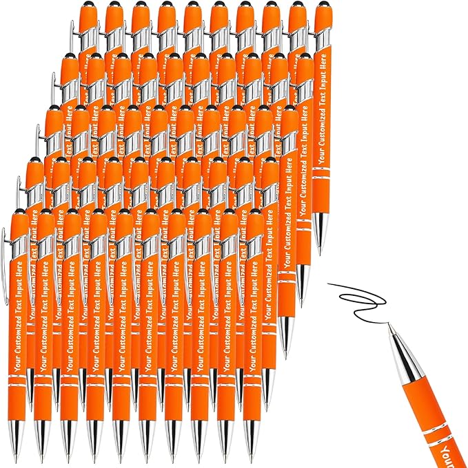 Up to 500 Pcs Personalized Ballpoint Pen Custom Pens Free Engraved Bulk with Name Logo Soft Black Ink Stylus with Touch Metal Office Gift for Anniversaries Graduations Birthdays