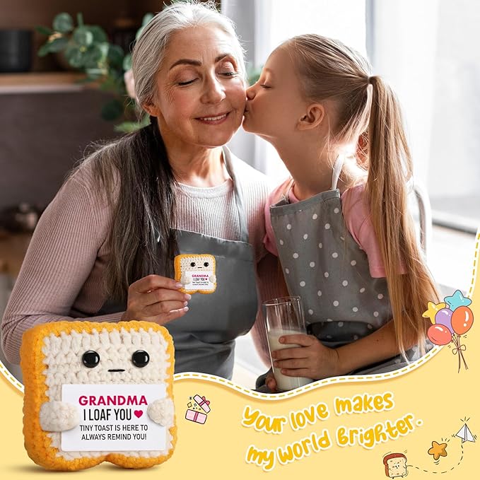 Gifts for Grandma from Granddaughter, Grandson - Funny "I Loaf You" Crochet Toast - Unique Mothers Day, Birthday, Christmas Gift for Grandma, Nana, Gigi - Cute Keepsake & Décor