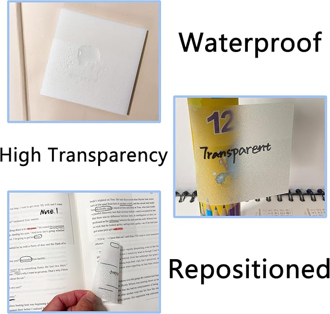 Transparent Sticky Notes, 3"x3" Clear Sticky Notes, Waterproof Translucent Sticky Note Pads for Books Annotation, See-Through Clear Translucent for Back to School, Office Supplies