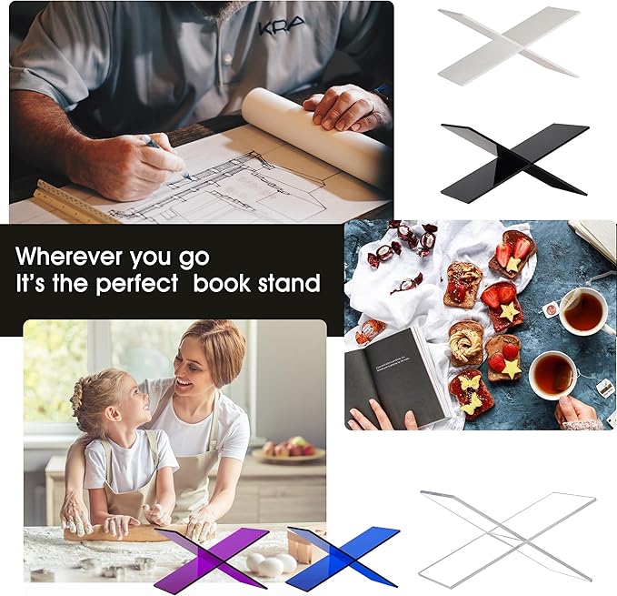 Large Clear Acrylic Book Stand - Perfect for Displaying Open Books on Your Coffee Table - Ideal for Bibles, Cook Books, Guest Books, Magazines, Each with a Lucite Paperweight (Black-Large)