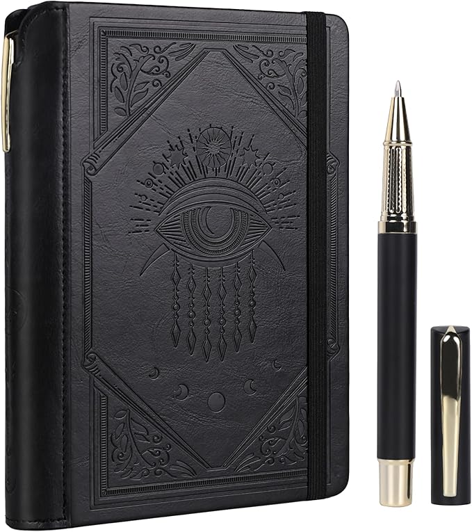 TIEFOSSI Lined Journal Notebook for Women Men, Leather Journal with Pen, A5 Evil Eye Hardcover Notebook for Work, Journaling, Travel & School, 100 GSM Thick Paper, 320 Numbered Pages, 6.2 x 8.3 in