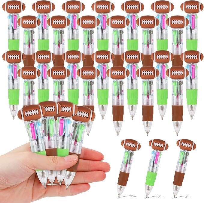 CZWZ 30Pcs Mini Multicolor Pens in One 4-in-1 Cute Pens Bulk for Kids, Ballpoint Pen for Birthdays and Children's Parties, Fun Gifts Assorted Ink Kawaii Pen(Football)
