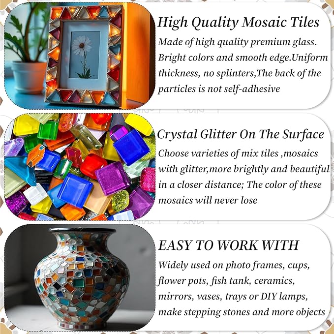 3200 Pcs Colorful Irregular Crystal Mosaic Tiles, 6.6lb Tiny Mosaic Tile DIY Hobbies Children Handmade Crystal Craft for Craft Bathroom Kitchen Home Decoration DIY Art Projects