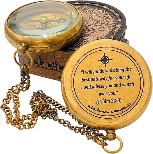 Divine Path Engraved Compass - I Will Guide You - Psalm 32:8" Quote | Inspirational Gifts for Men Women, Uplifting Spiritual Heavenly Faith Gift Boys Girls