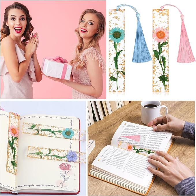 Bookmarks for Women, Kaluofan 2PCS Book Markers for Reading, Durable Handmade Dried Flower Bookmarks with Tassels, Pretty and Increase Reading Interest