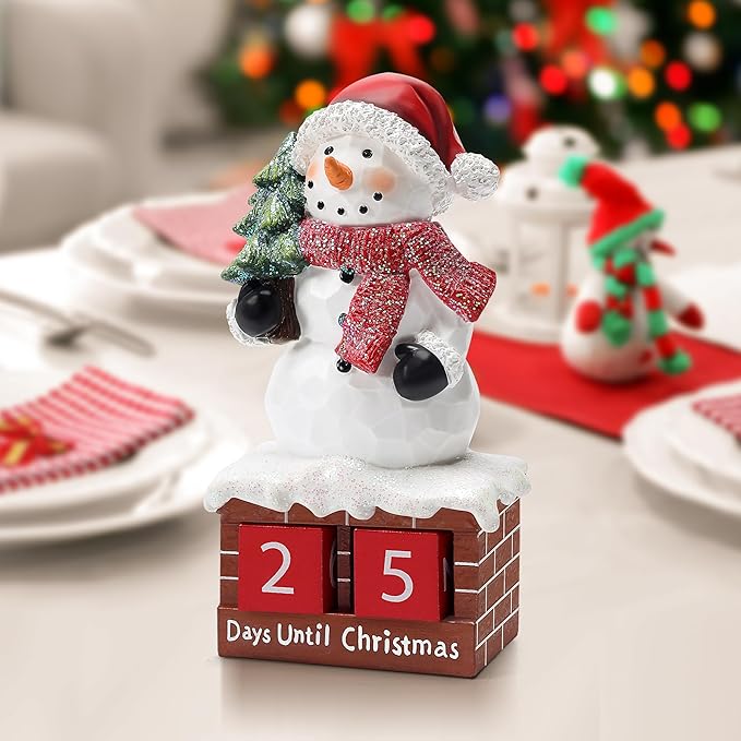 Snowman Statue for Christmas Decorations-Days Until Christmas Countdown Calendar,Xmas Snowman Figurines Decor for Shelf Table Mantel,Winter Holiday Home Decorations Indoor,Xmas Gifts