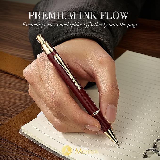 Red Gel Pen With 24K Gold Finish, Fine lacquer work, Fancy Men's And Women's Gift Set, Professional, ADMOK Black Refill, Smooth Writing, Executive, Commercial, Click, Nice Retractable Pens