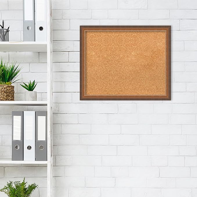 Amanti Art Natural Cork Board for Wall, 18x22 Vision Board with Bronze Frame, Small Corkboard Office Decor for Home Organization, Modern Corkboard Pinboard to Display Items for Home Organization in