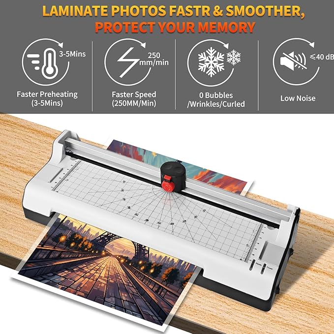 9 Inch Laminator Machine for Documents and Photos, 7 in1 A4 Thermal Laminator Machine with Never Jam Technology, 15 Laminating Sheets, 5 Mil Thick, Use for Home Office School