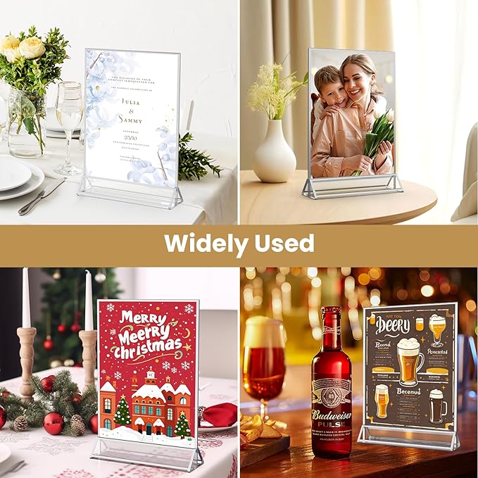 8.5X11 Sliver Frames Double-Sided Acrylic Sign Holder Sliver Picture Frames Flyer Holder for Menu Holder Wedding Table Number Holder Photo Frames with Glue Dots Double Sided Removable-3 Pack