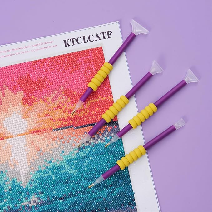 KTCLCATF DIY Diamond Painting Tools and Accessories Kits Multiple Sizes Painting Pens for Adults to Make Diamond Art Craft Tweezers Glue Diamond Correction 28 Girds Storage Box (Purple25PCS)
