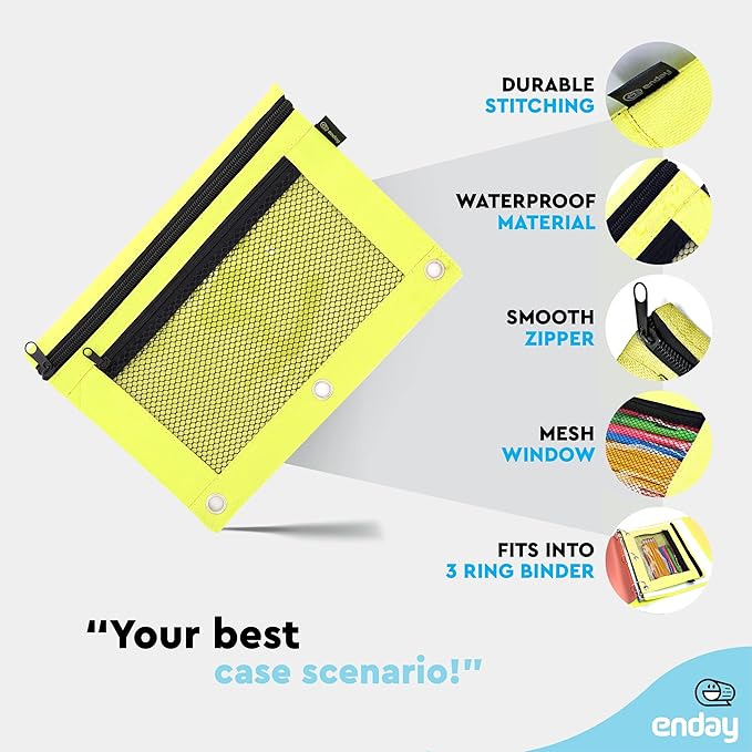 Enday Green Pencil Pouch For 3 Ring Binder, Zippered Binder Pencil Pouches, 3 Ring Pencil Pouch for Binder, Pencil Case for Binder, Large Pencil Bags for School, Home, and Office (2 Pack)