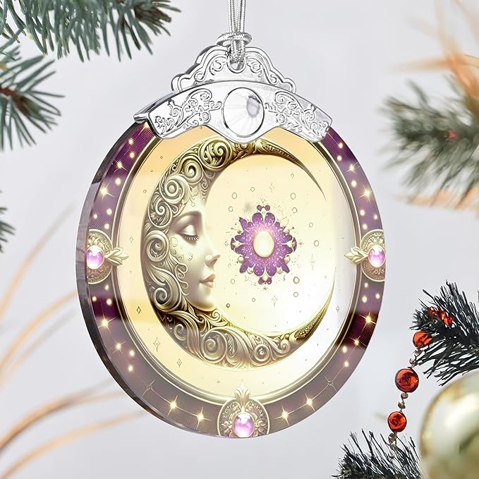Sun and Moon Stained Glass Ornament, Xmas Ornaments, Sun and Moon Christmas Decor, Ornaments for Christmas Tree, Holiday Presents, Gift Exchange Ideas