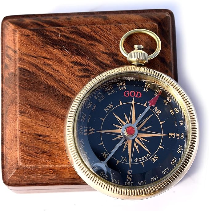 Trust in The Lord With All Your Heart - Proverbs 3:5-6 Quote Engraved Compass With Wooden Box, Greeting Card, Gift Compass, Graduation Day Gifts 2024 for Women Men Boys Girls