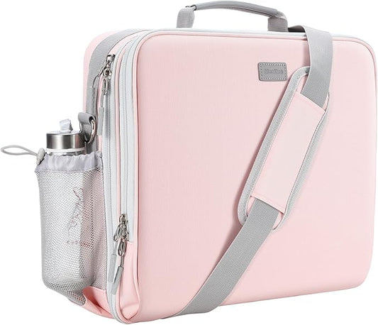 Zipper Binder, 3 Inch D-Ring 3 Ring with Water Bottle Holder,700 Sheet Capacity-Multiple Pockets,Binder with Strap for School/Office, Fit for 13" Tablet/Laptop,Patent Design-Pink