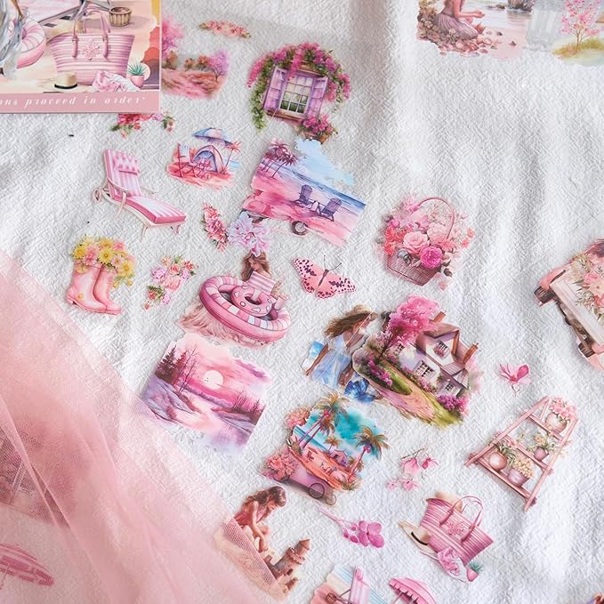 Snycler 20 Sheets PET Stickers - Vintage Journaling, Scrapbooking Supplies, DIY Craft Stickers for Junk Journals, Ephemera Sticker Book, Seasonal Themes (Summer), Pre-Cut Designs