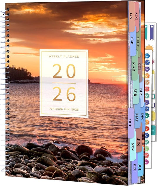 CAGIE 2026 planner Weekly and Monthly Jan 2026-Dec 2026 Hardcover Hourly Daily Planners for Women 26 Calendar Planner with Stickers Spiral Bound Yearly Agenda, 8.5 x 11