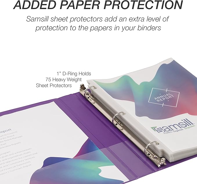 Samsill Durable 1 inch 3 Ring Binder, Made in USA, D Ring Binder, FSC 100% Recycled Chipboard, Purple, 12 Pack